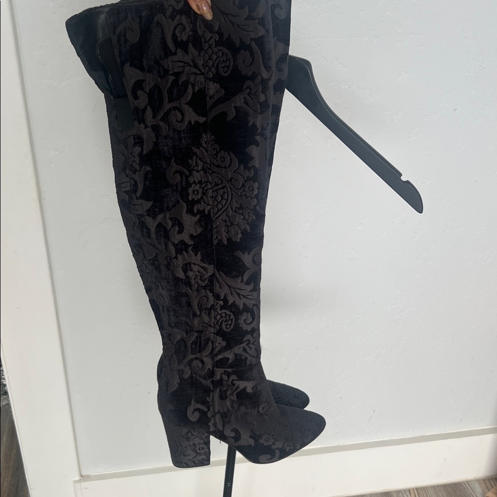 Nine West Black Patterned Over-the-Knee Boots